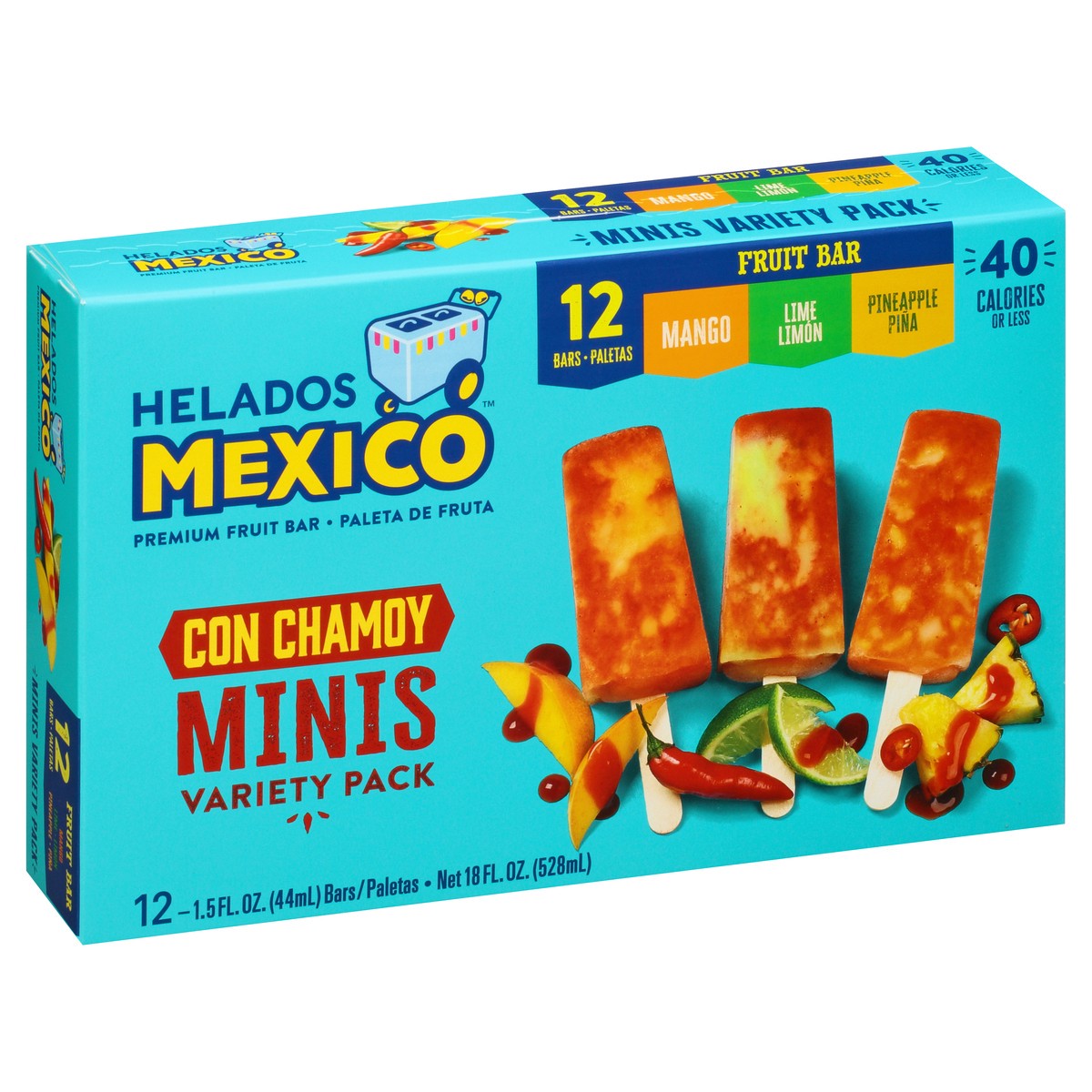 slide 4 of 13, Helados Mexico Variety Pack Minis Premium Mango/Lime/Pineapple Fruit Bars 12 ea, 12 ct