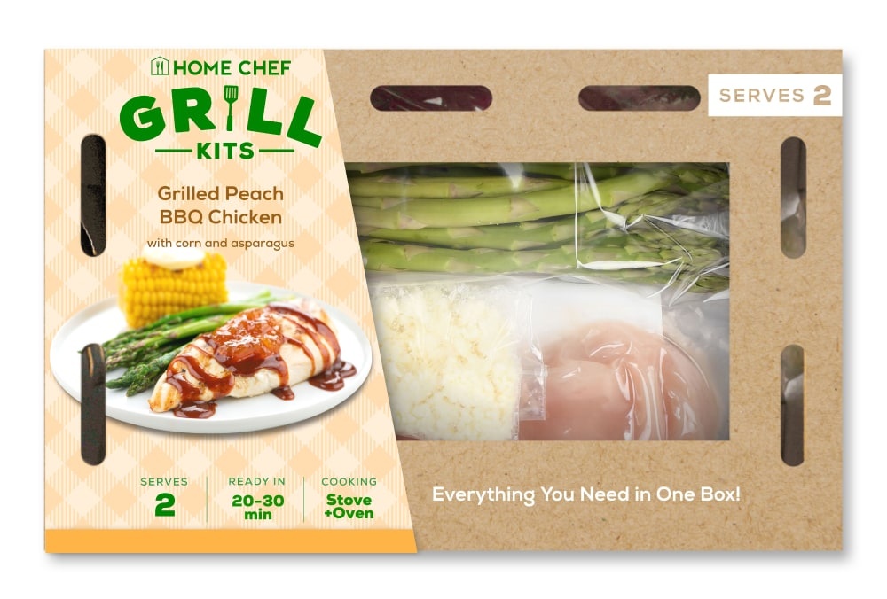 slide 1 of 1, Home Chef Grill Kit Grilled Peach Bbq Chicken With Corn And Asparagus, 32 oz