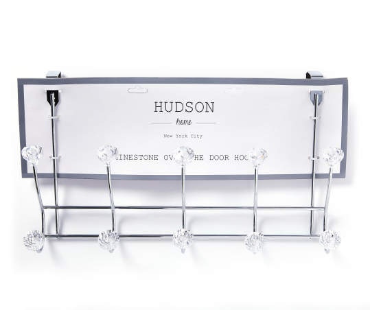slide 1 of 1, Hudson Home Silver Rhinestone Over-The-Door 5-Hook Rack, 1 ct