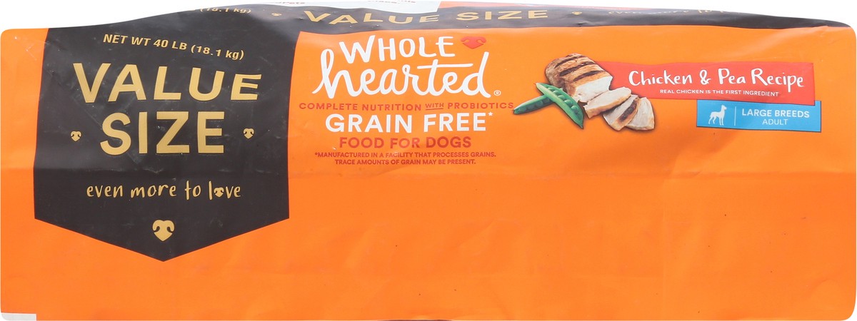 slide 8 of 15, WholeHearted Grain Free Large Breed Chicken and Pea Recipe Adult Dry Dog Food, 40 lb