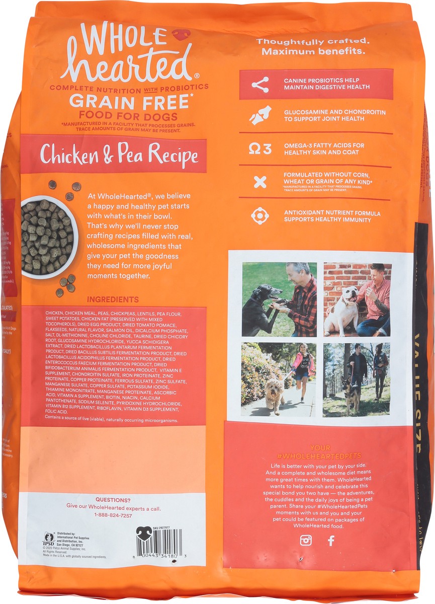 slide 13 of 15, WholeHearted Grain Free Large Breed Chicken and Pea Recipe Adult Dry Dog Food, 40 lb