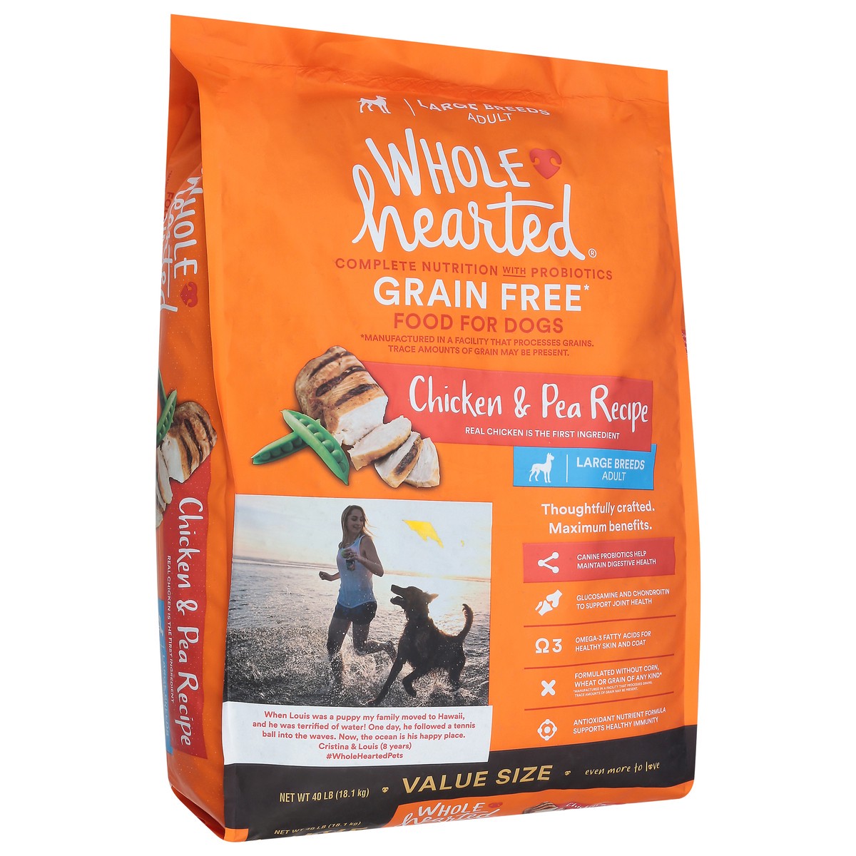 slide 14 of 15, WholeHearted Grain Free Large Breed Chicken and Pea Recipe Adult Dry Dog Food, 40 lb