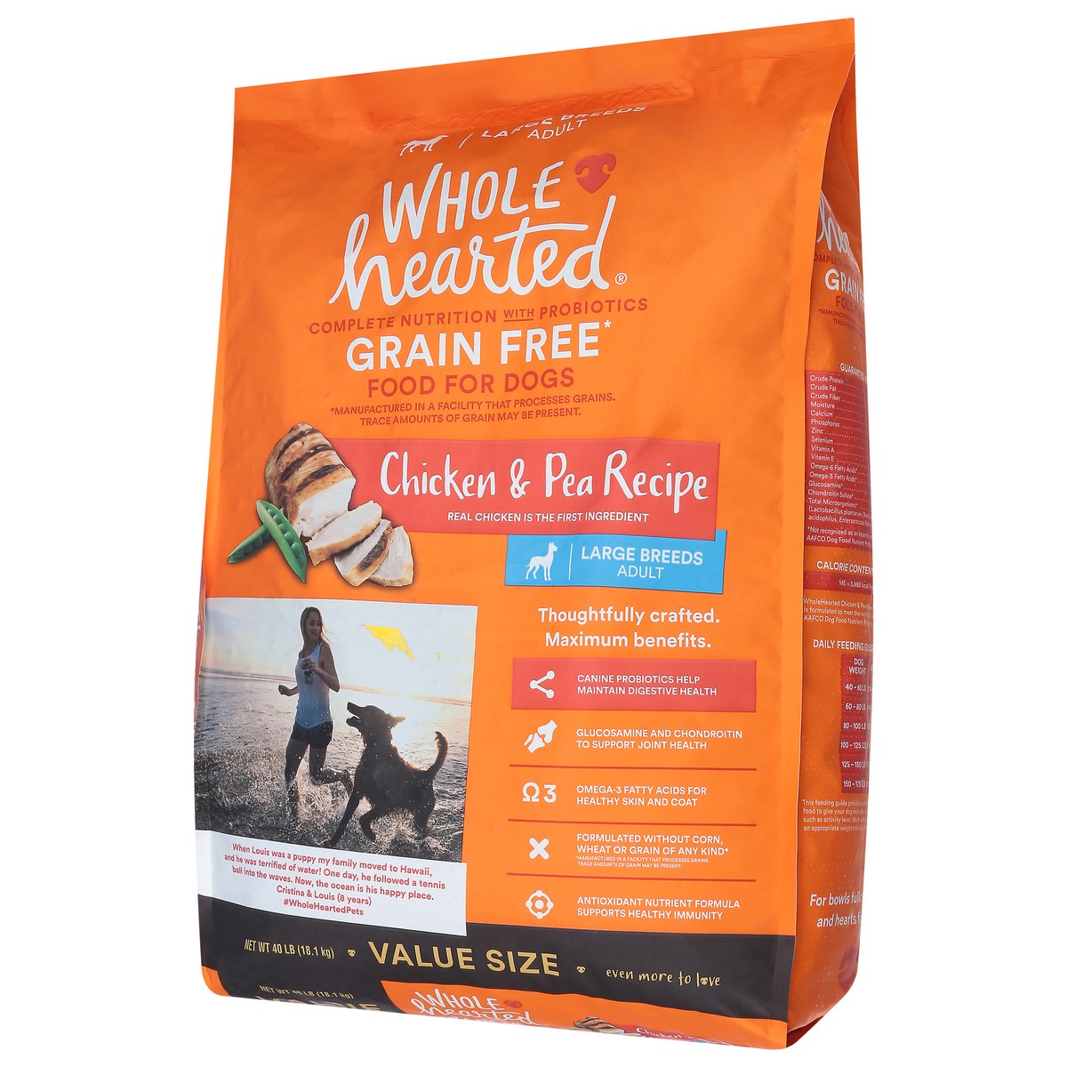 slide 10 of 15, WholeHearted Grain Free Large Breed Chicken and Pea Recipe Adult Dry Dog Food, 40 lb