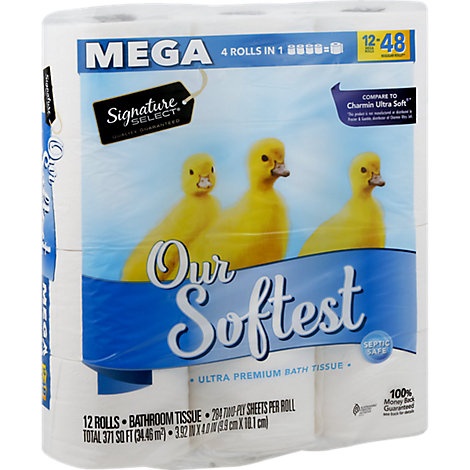 slide 1 of 1, Signature Care Bathroom Tissue Ultra Our Softest Mega Roll 2-Ply Wrapper, 12 ct