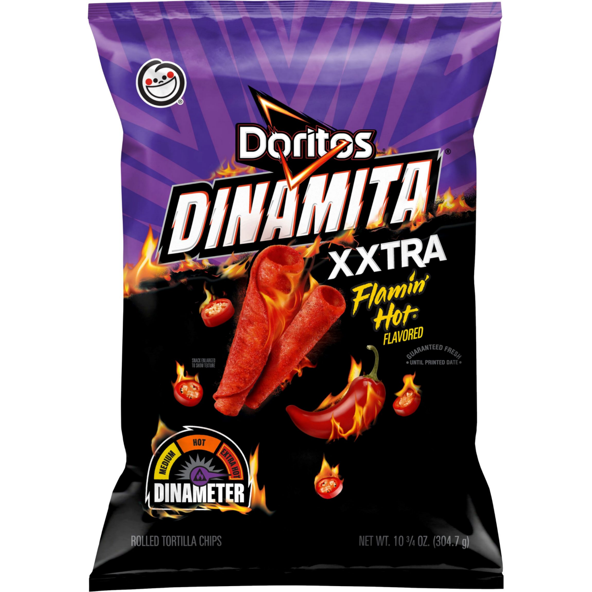 slide 1 of 13, Doritos Dinamita Rolled Tortilla Chips XXTRA Flamin’ Hot Flavored 10 3/4 Oz, 10.75 oz