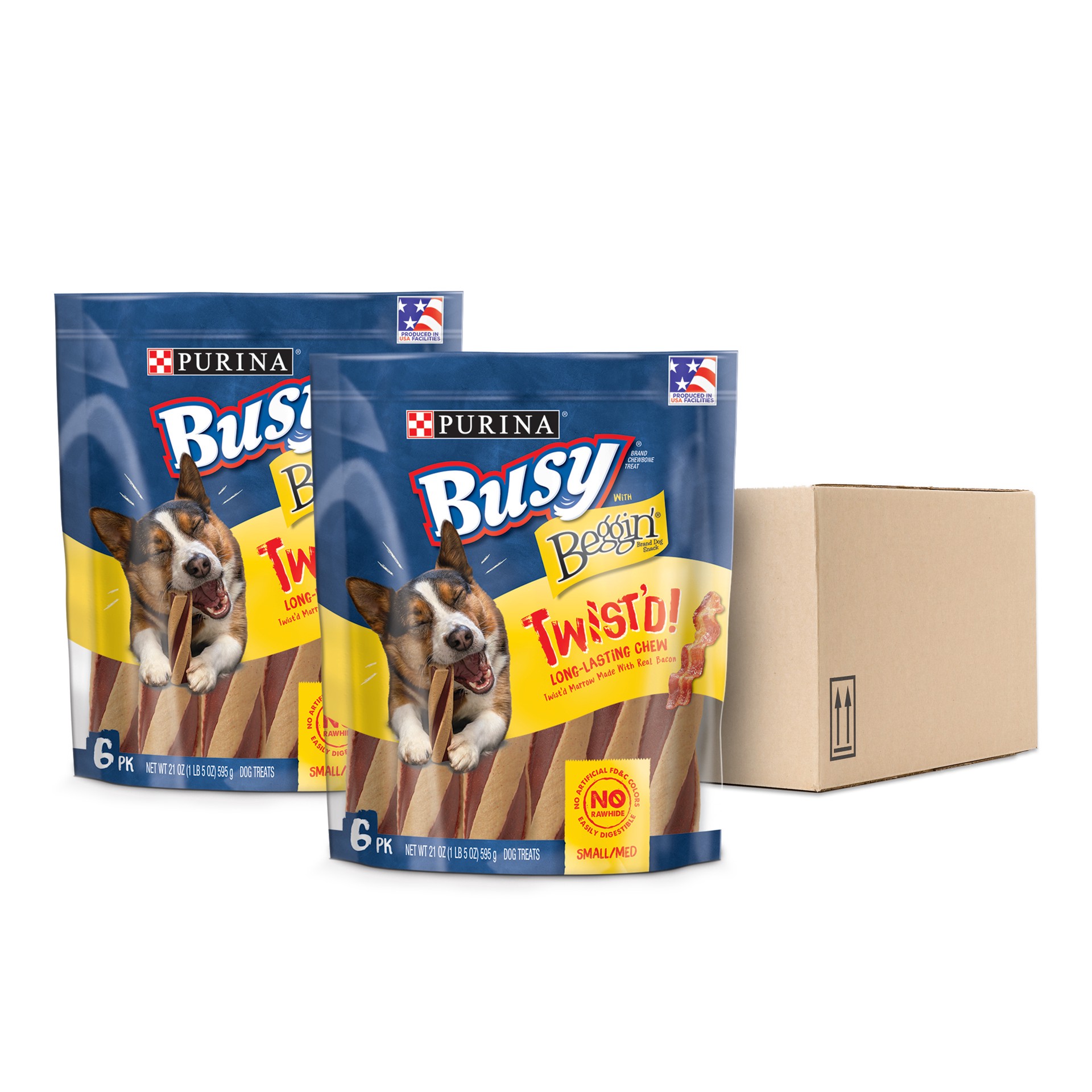 slide 1 of 9, Busy with Beggin' Small/Medium Breed Chewy Bacon Flavor Dog Treats Twist'd - 6ct Pouch, 21 oz