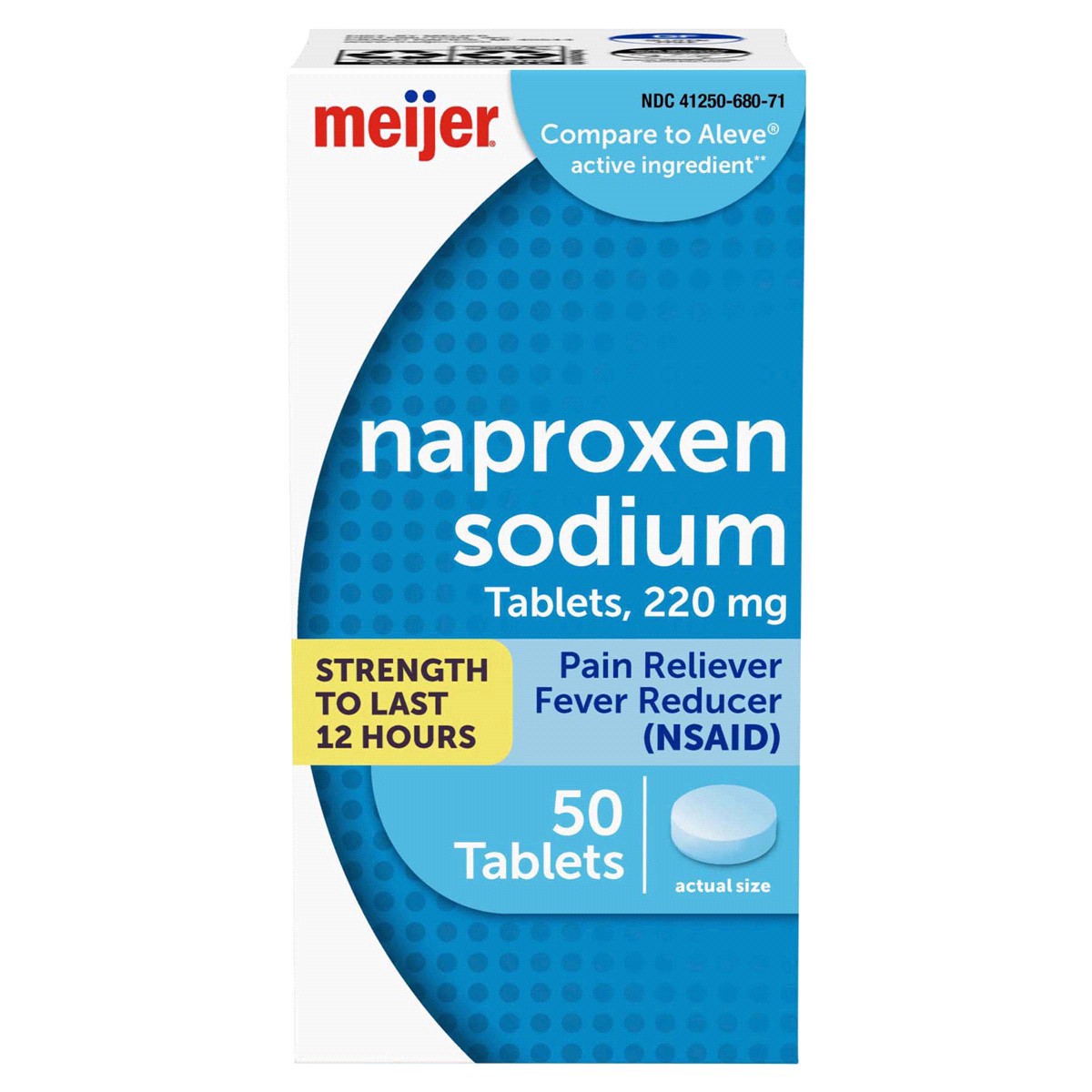 slide 1 of 29, Meijer Naproxen Sodium Tablets, Pain Reliever and Fever Reducer, All Day Pain Relief, 220 mg, 50 ct