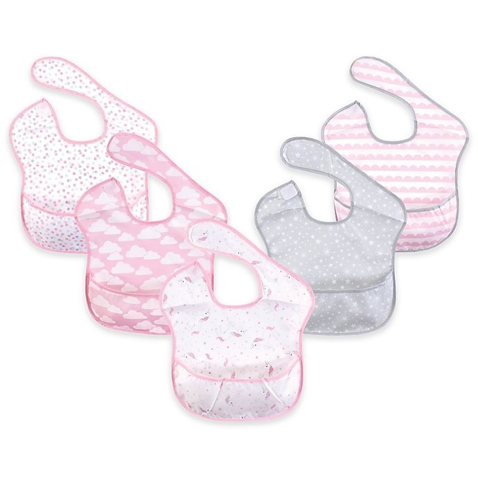 slide 1 of 1, Hudson Baby Waterproof Unicorn Feeder Bibs - Pink, 5 ct