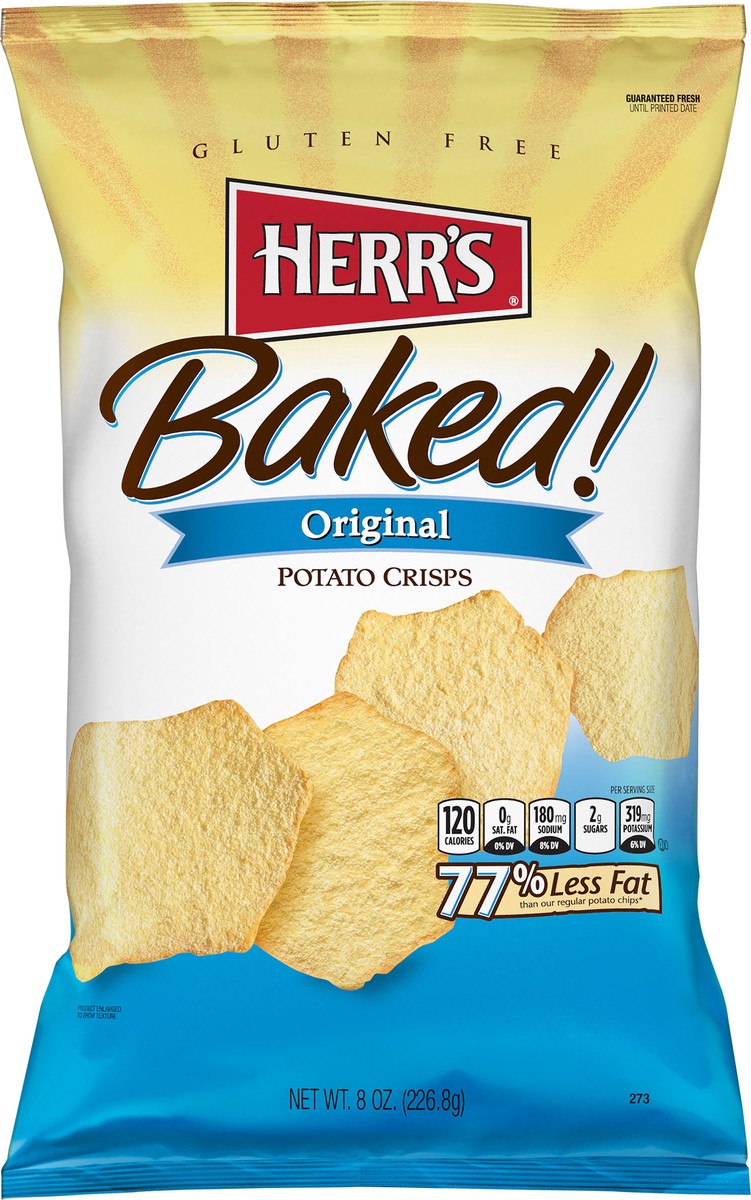 slide 1 of 7, Herr's Baked! Gluten Free Original Potato Crisps 8 oz Bag, 8 oz