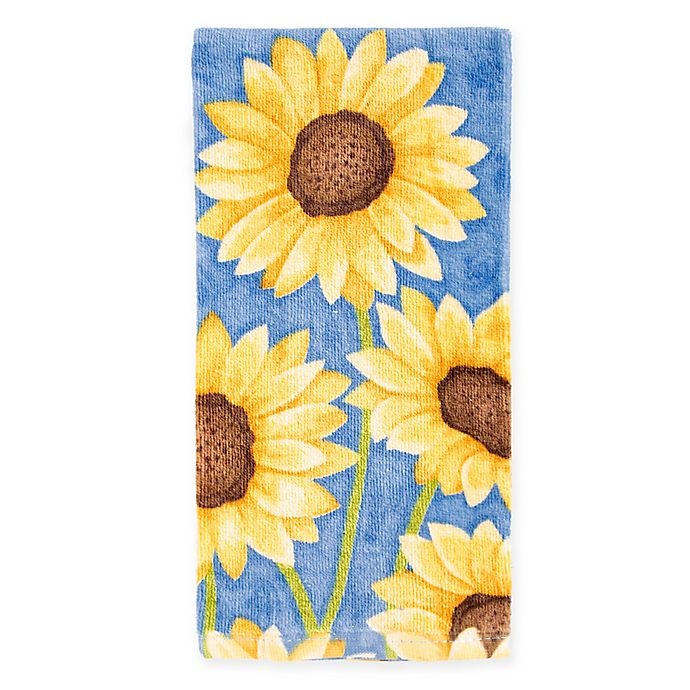 slide 1 of 1, KitchenSmart Colors Painterly Sunflowers Kitchen Towel - Blue Stripe, 1 ct