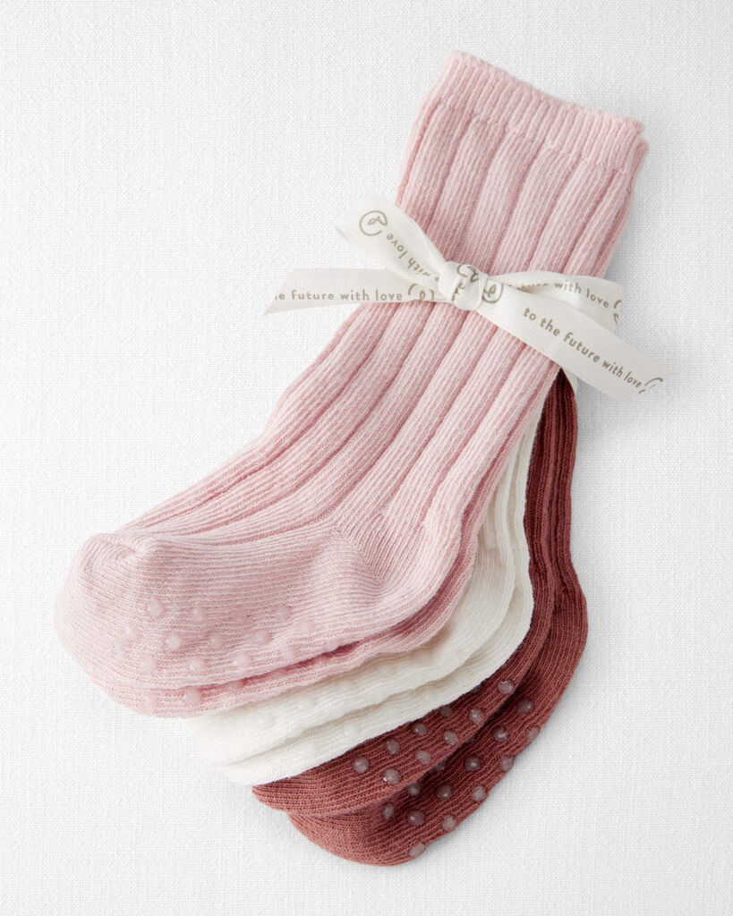slide 2 of 2, Littleplanet Baby Girl 3-Pack Knee-High No-Slip Socks Made with Organic Cotton Perfect Pink, Sweet Cream, Mojave Red 12-24, 1 ct