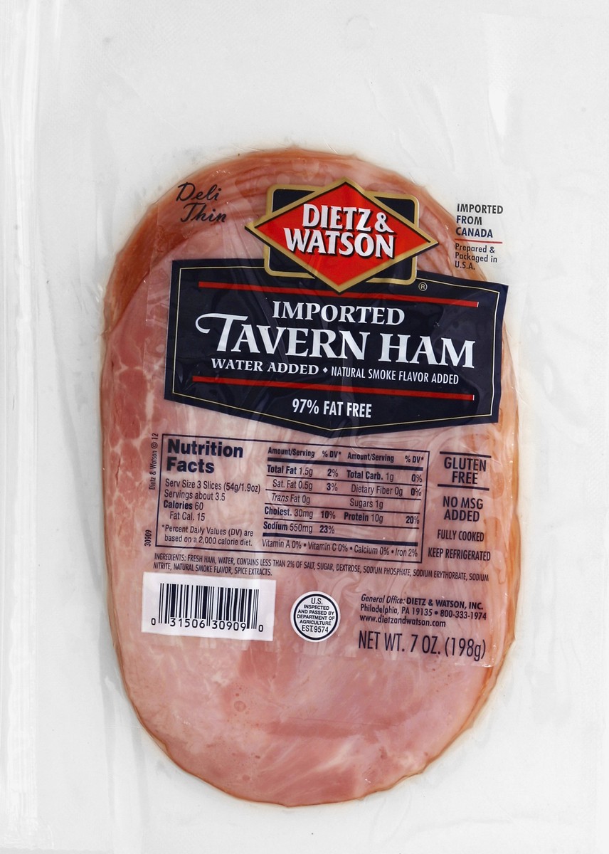 slide 2 of 3, Dietz & Watson Uncured Imported Tavern Ham 7 oz, 7 oz