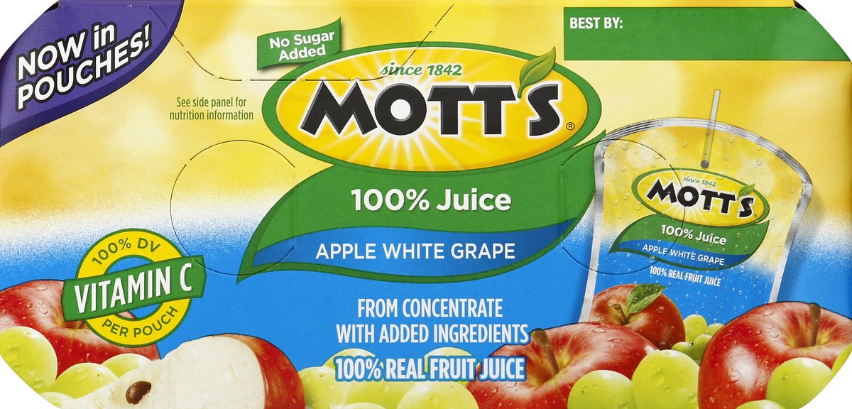 slide 4 of 4, Mott's 100% Apple White Grape Juice/Pouches - 8 ct; 6.75 fl oz, 8 ct; 6.75 fl oz