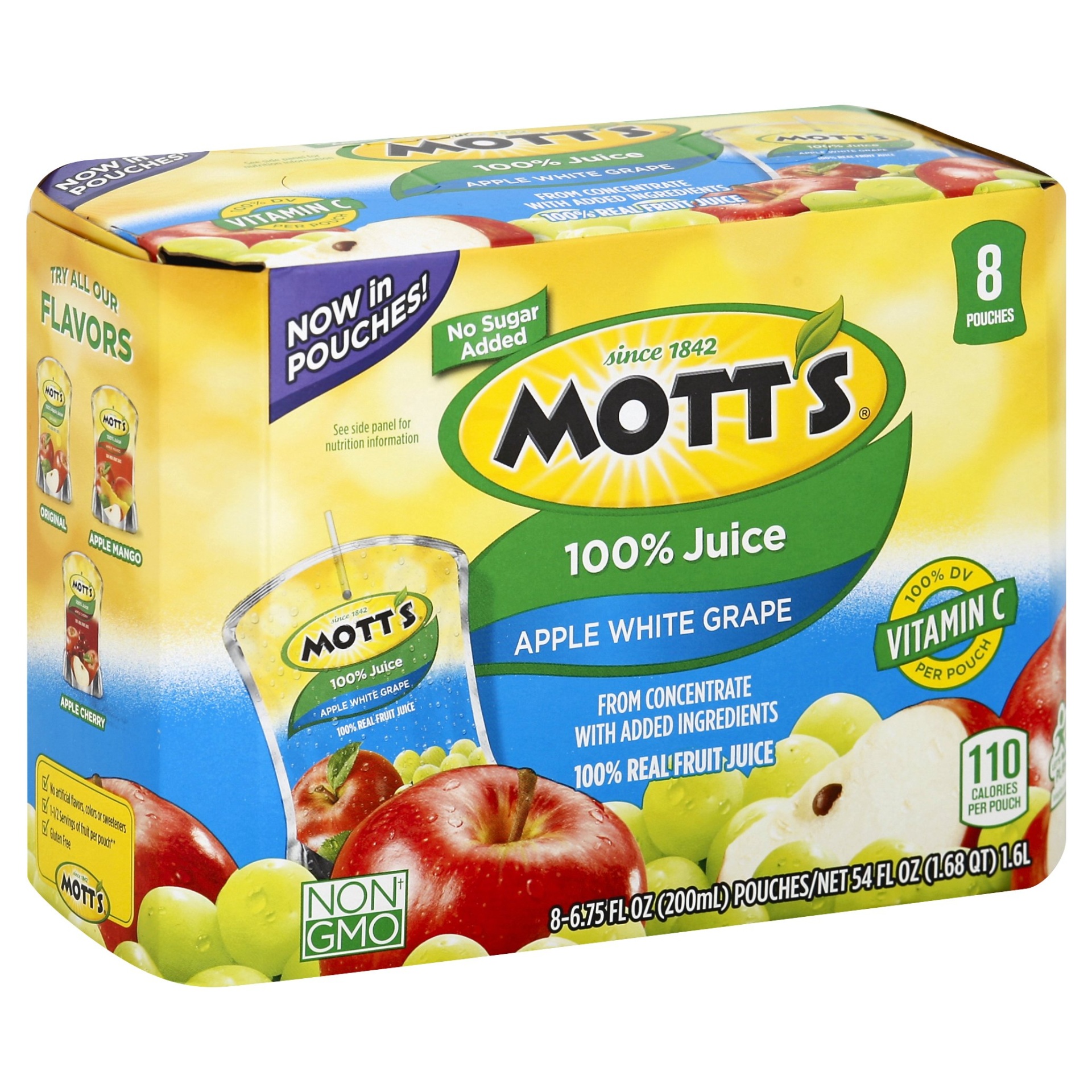 slide 1 of 4, Mott's 100% Apple White Grape Juice/Pouches - 8 ct; 6.75 fl oz, 8 ct; 6.75 fl oz