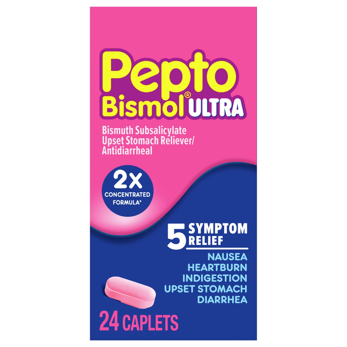 slide 1 of 1, Pepto-Bismol Pepto Bismol Caplets Ultra For Nausea, Heartburn, Indigestion, Upset Stomach, And Diarrhea Relief, 24 ct