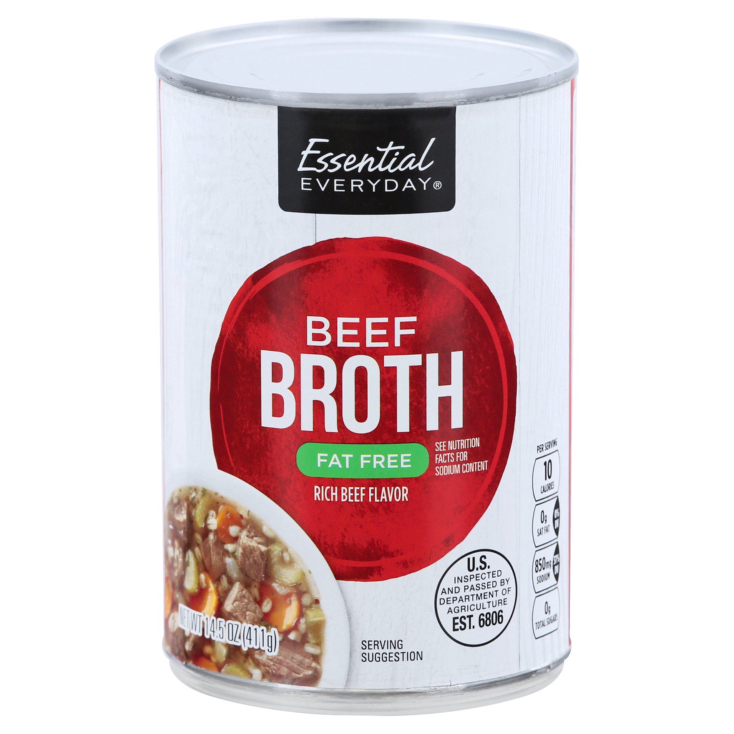 slide 1 of 1, Essential Everyday Fat Free Beef Broth, 14.5 oz