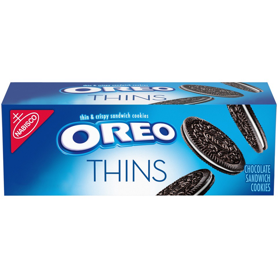 slide 2 of 9, OREO Thins Chocolate Sandwich Cookies, Original Flavor, 1 Box (3.7 oz), 0.23 lbs