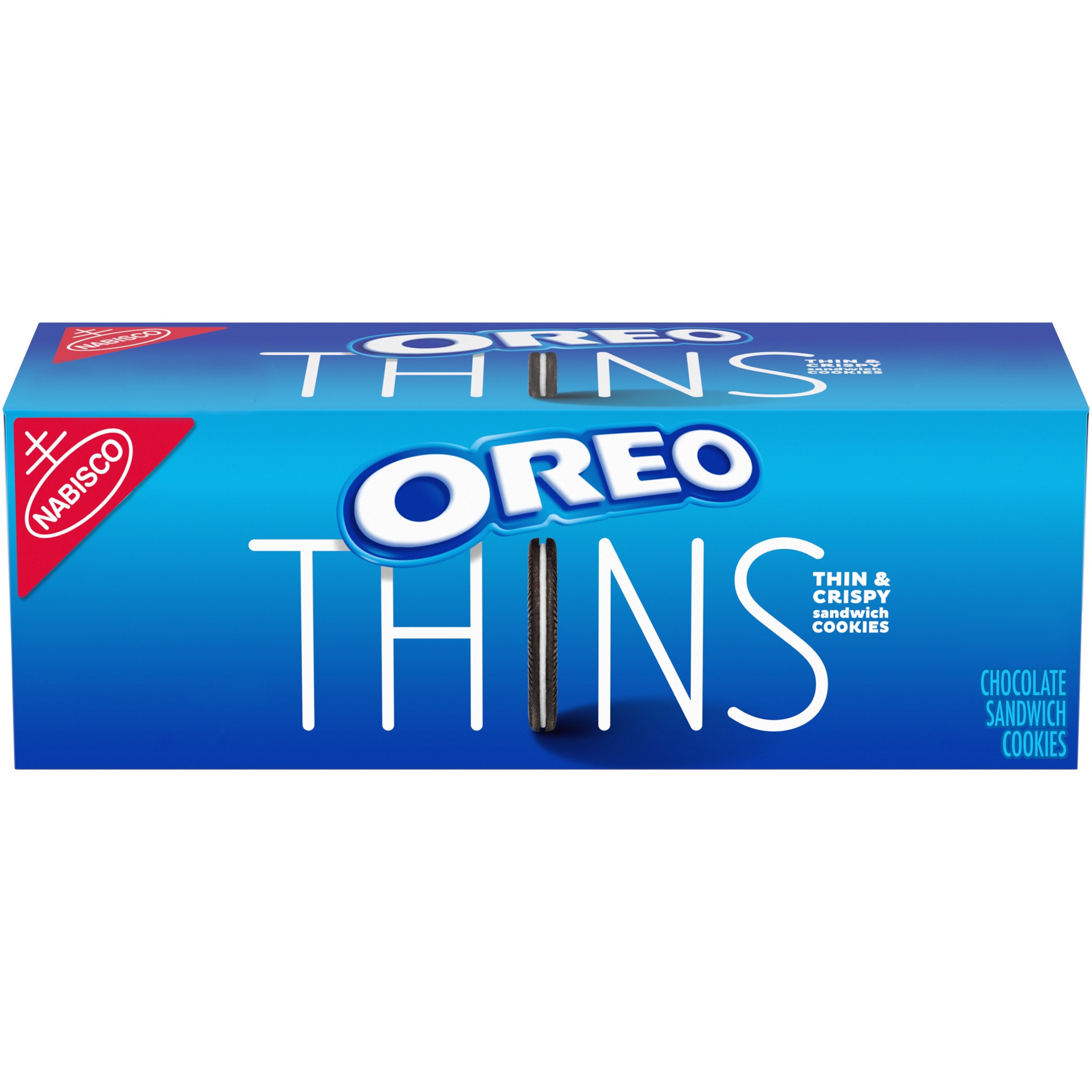 slide 1 of 9, OREO Thins Chocolate Sandwich Cookies, Original Flavor, 1 Box (3.7 oz), 0.23 lbs