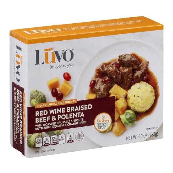 slide 1 of 4, Luvo Red Wine Braised Beef & Polenta with Roasted Brussels Sprouts, 10 oz