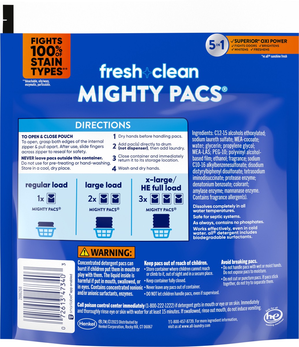 slide 3 of 3, all Laundry Detergent Pacs, Fresh Clean Oxi plus Odor Lifter, 19 Count, 13 oz