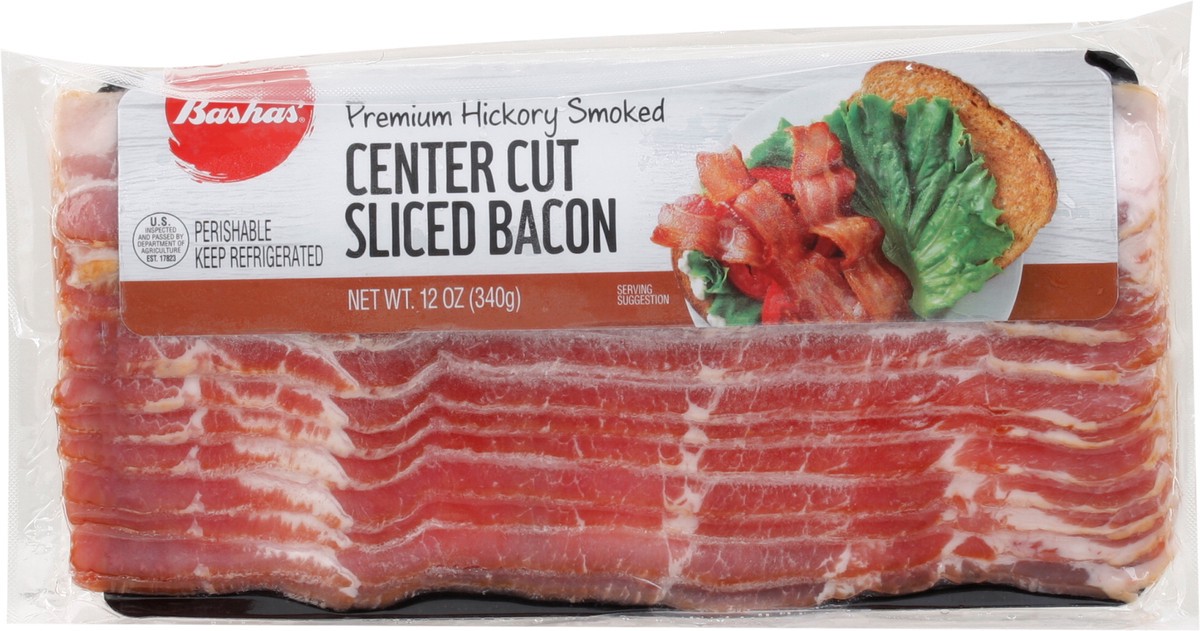 slide 14 of 14, Bashas Center Cut Bacon, 12 oz