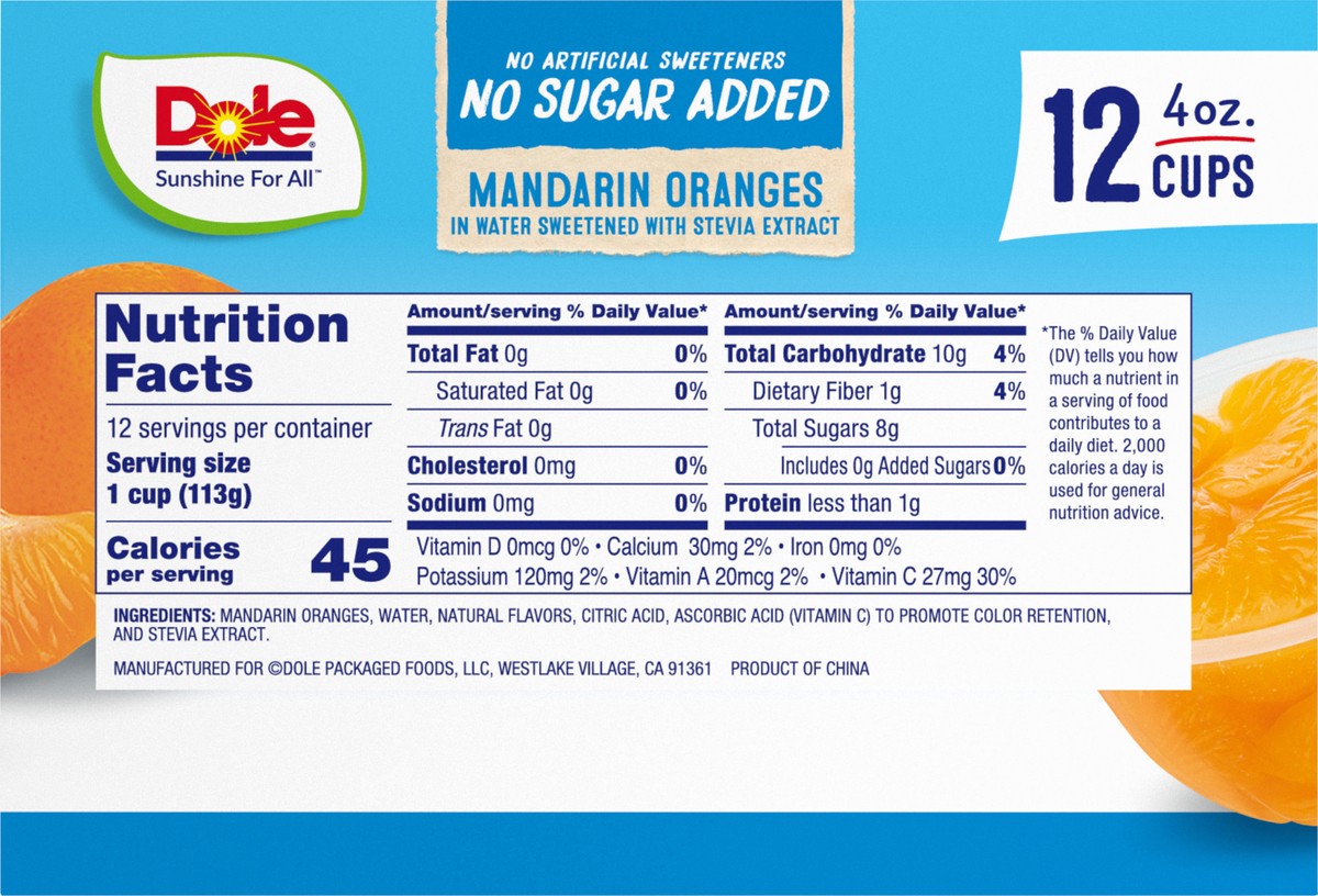 slide 8 of 9, Dole Nsa Mandarin Oranges In Water, 12 ct