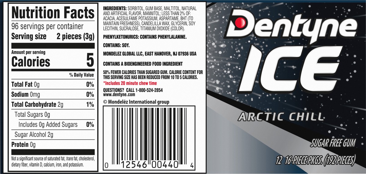 slide 7 of 13, Dentyne Ice Arctic Chill Sugar Free Gum, 12 Packs of 16 Pieces (192 Total Pieces), 