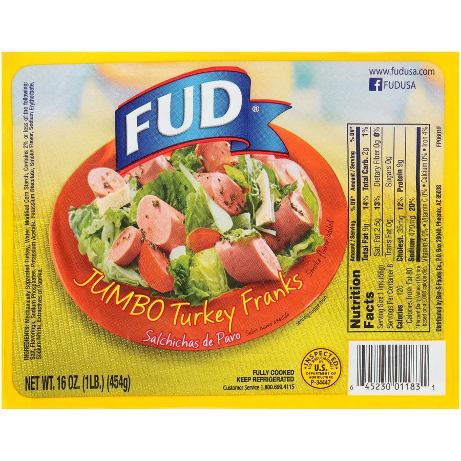 slide 1 of 9, FUD Jumbo Turkey Franks 16 oz, 16 oz
