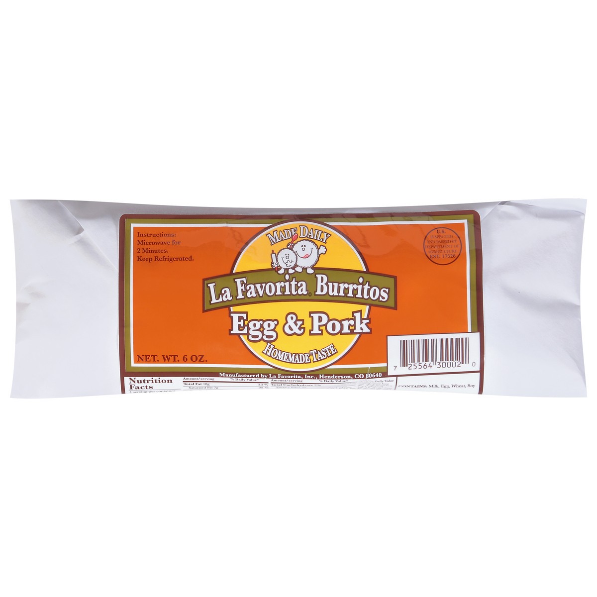 slide 1 of 11, La Favorita Egg & Pork Burritos 6 oz, 6 oz