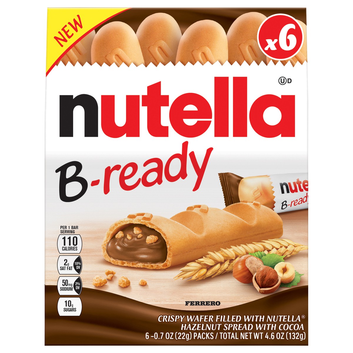 slide 1 of 9, Nutella B-Ready Crispy Wafer 6 - 0.7 oz Packs, 6 ct