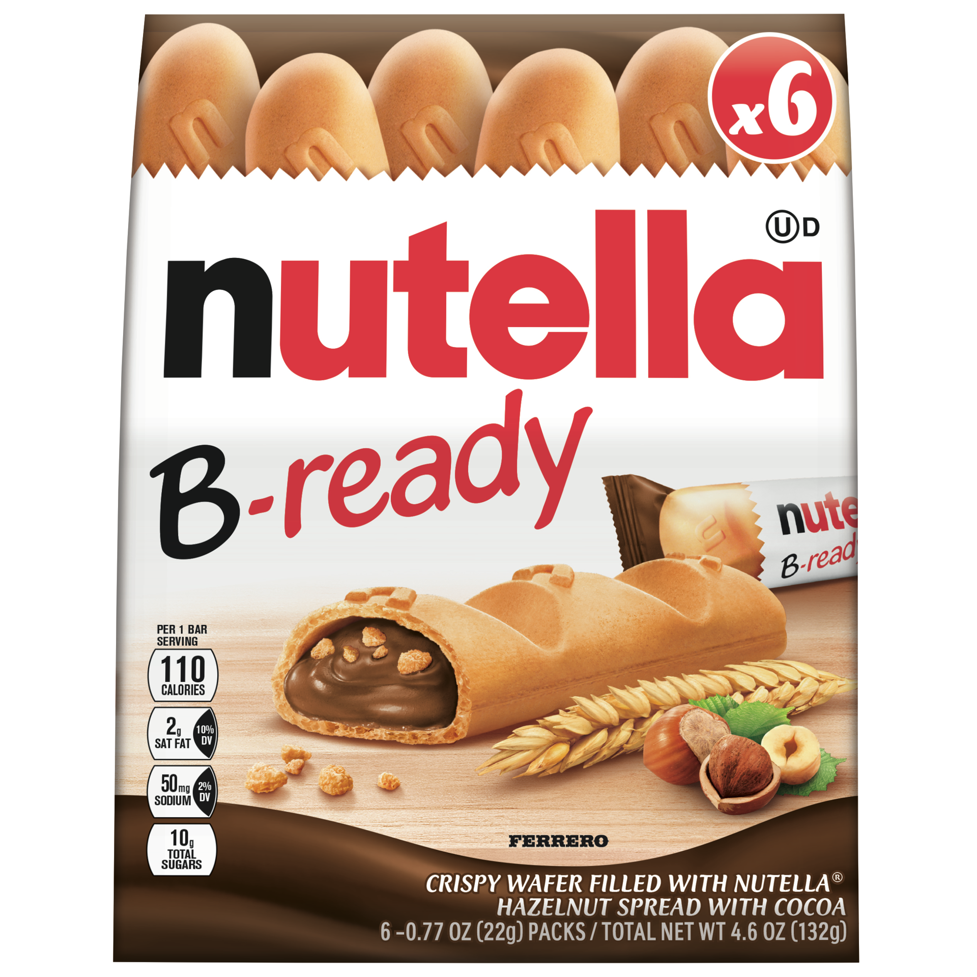 slide 1 of 9, Nutella B-Ready Crispy Wafer 6 - 0.7 oz Packs, 6 ct