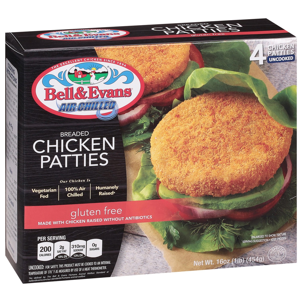 slide 12 of 14, Bell & Evans Breaded Air Chilled Chicken Patties 4 ea, 16 oz