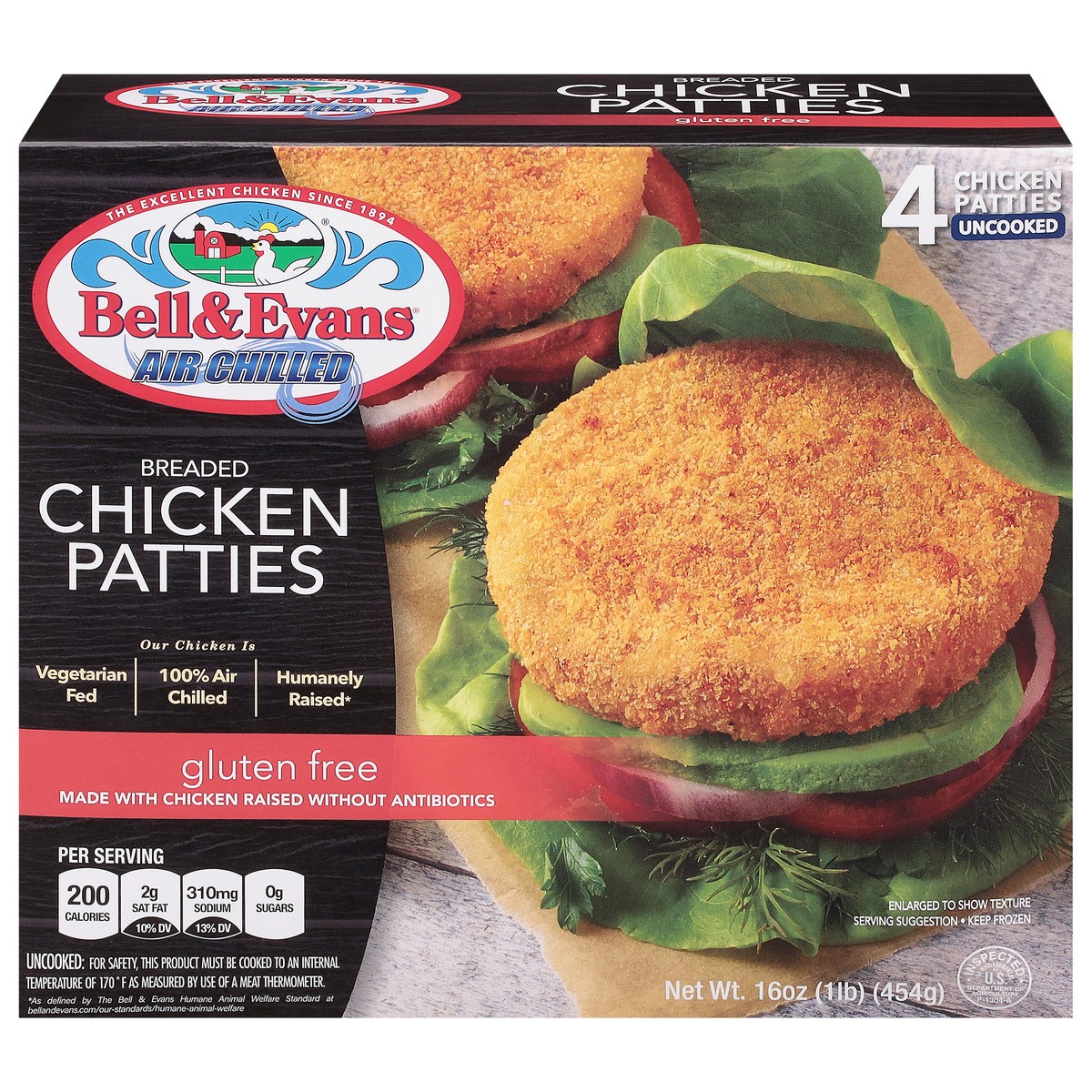 slide 4 of 14, Bell & Evans Breaded Air Chilled Chicken Patties 4 ea, 16 oz