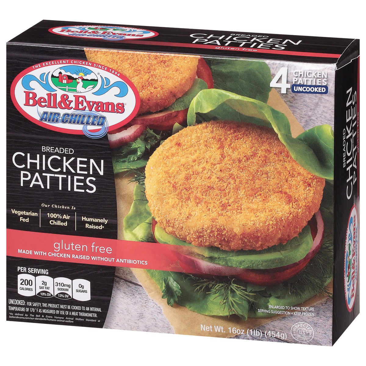 slide 5 of 14, Bell & Evans Breaded Air Chilled Chicken Patties 4 ea, 16 oz