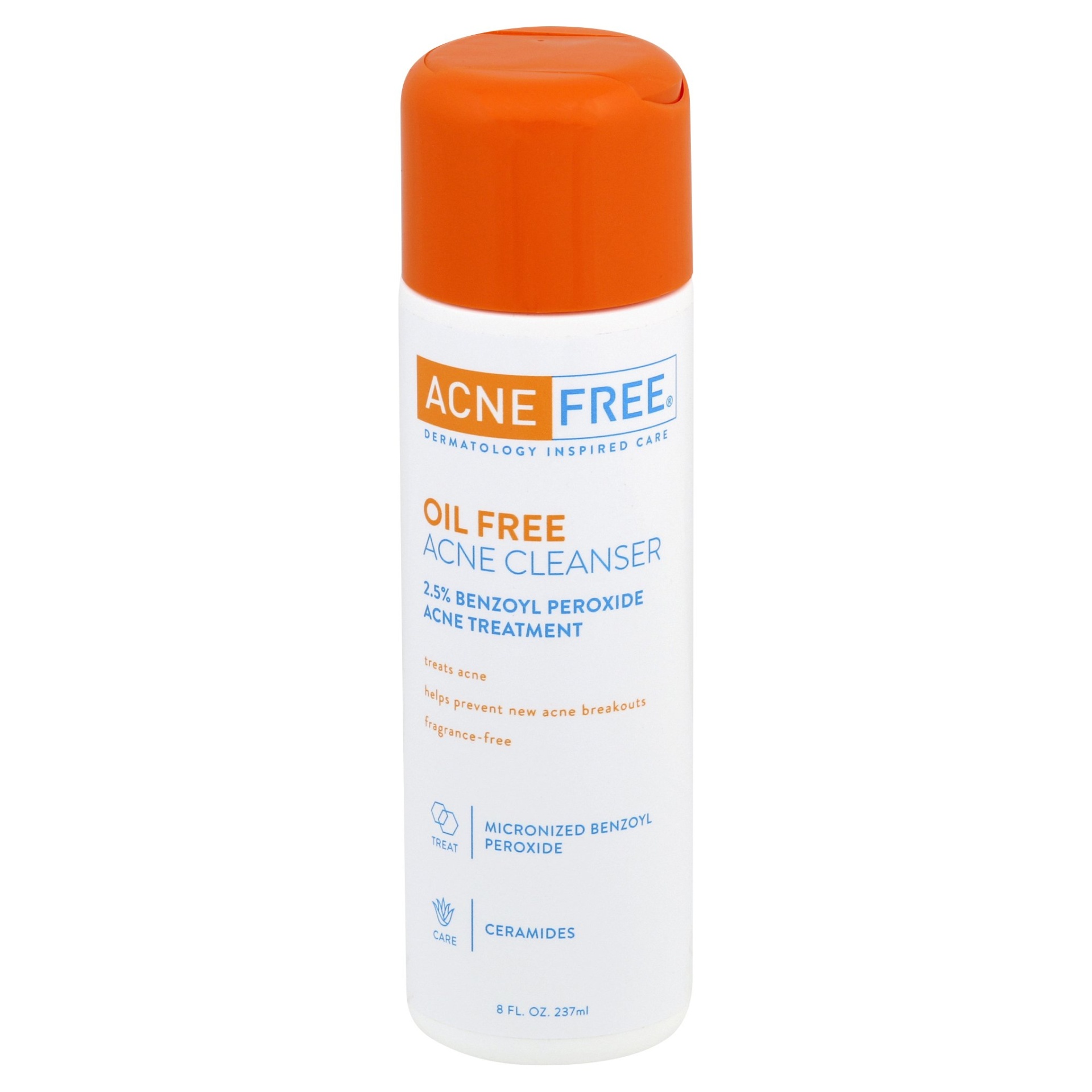 slide 1 of 6, AcneFree Acne Free Oil Free Exfoliating with Benzoyl Peroxide Step 1 Purifying Cleanser, 8 fl oz