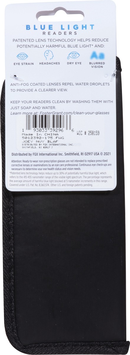 slide 11 of 11, Foster Grant +1.75 Joey NVY BLAF Blue Light Readers 1 ea, 1 ct