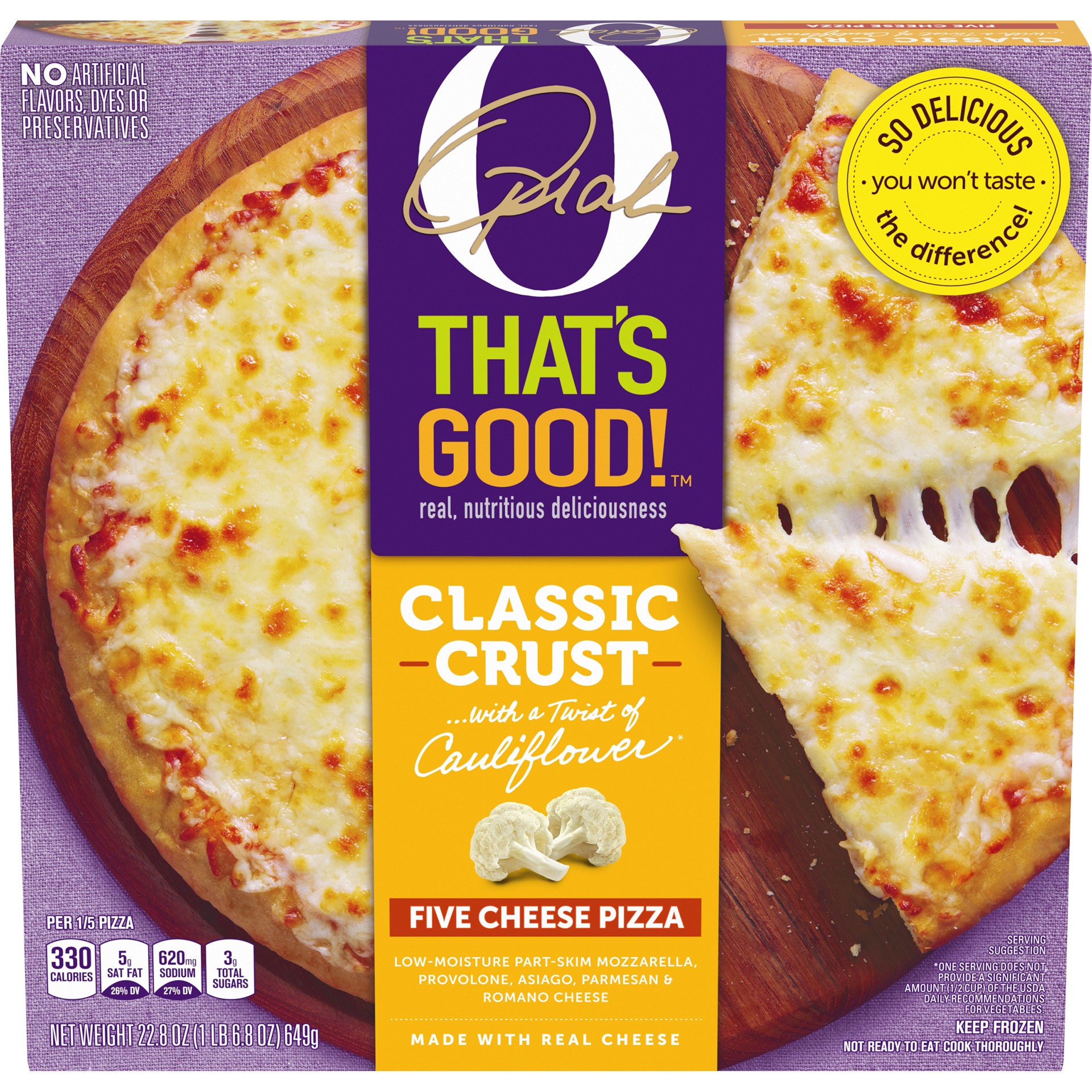 slide 4 of 10, O, That's Good! Classic Crust Five Cheese Pizza, 22.8 oz