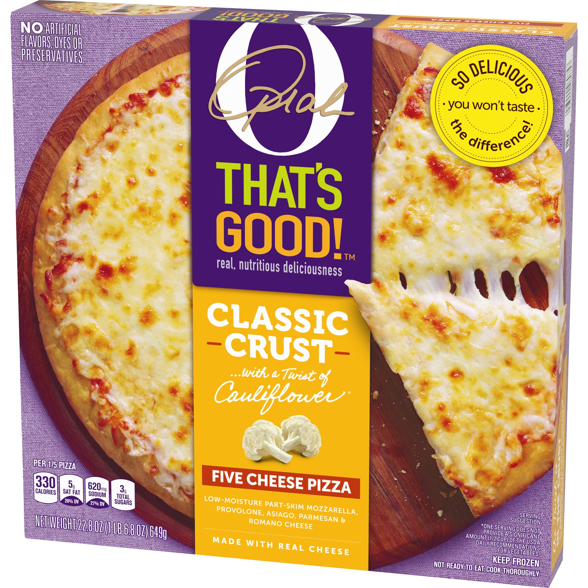 slide 8 of 10, O, That's Good! Classic Crust Five Cheese Pizza, 22.8 oz