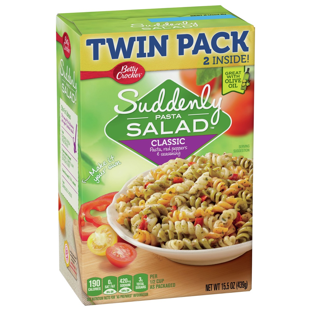 slide 4 of 9, Betty Crocker Suddenly Pasta Salad, Classic, 15.5 oz., Twin Pack, 2 ct