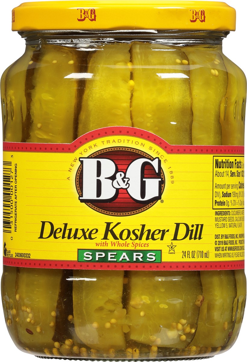 slide 5 of 10, B&G Spears Deluxe Kosher Dill Pickles 24 fl oz, 24 fl oz