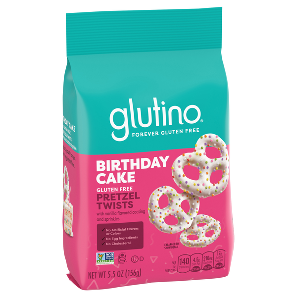 slide 1 of 1, Glutino Pretzel Twists, Gluten Free, Birthday Cake, 5.5 oz