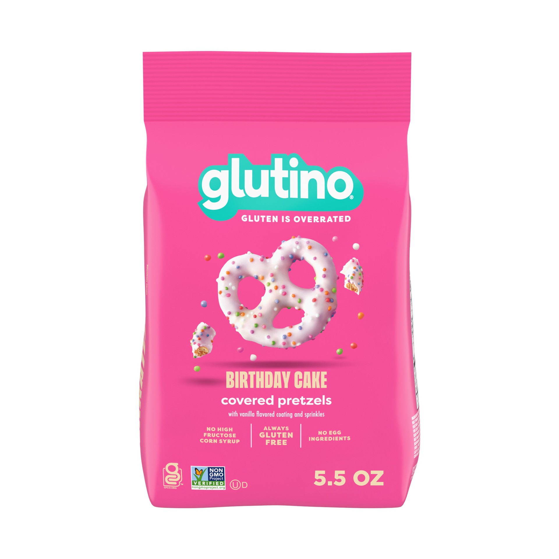 slide 1 of 7, Glutino Pretzel Twists, Gluten Free, Birthday Cake, 5.5 oz