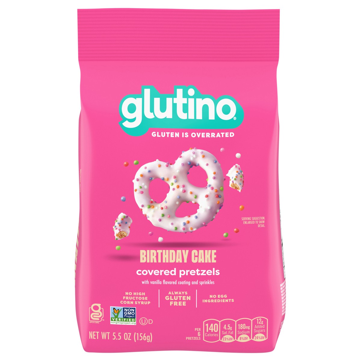 slide 1 of 14, Glutino Pretzel Twists, Gluten Free, Birthday Cake, 5.5 oz