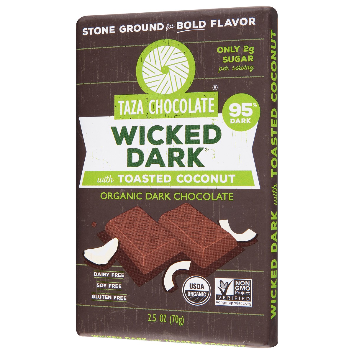 slide 12 of 14, Taza Chocolate Wicked Dark With Toasted Coconut Dark Chocolate Amaze Bar, 2.5 oz
