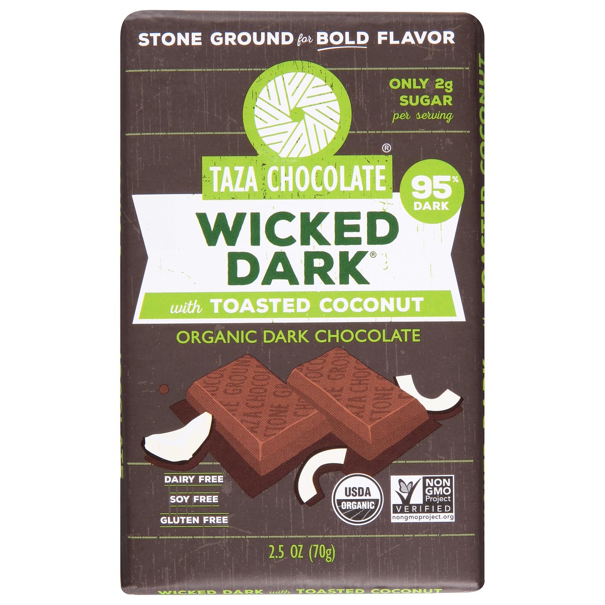 slide 14 of 14, Taza Chocolate Wicked Dark With Toasted Coconut Dark Chocolate Amaze Bar, 2.5 oz
