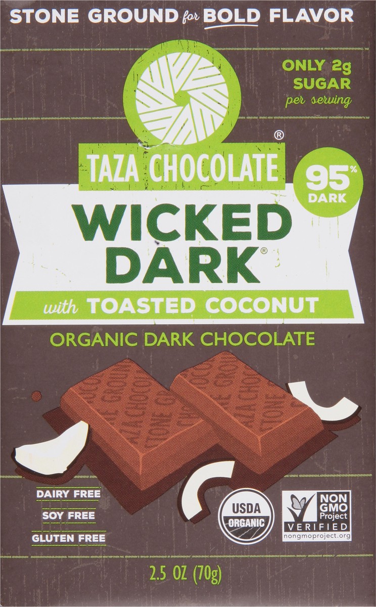 slide 5 of 14, Taza Chocolate Wicked Dark With Toasted Coconut Dark Chocolate Amaze Bar, 2.5 oz
