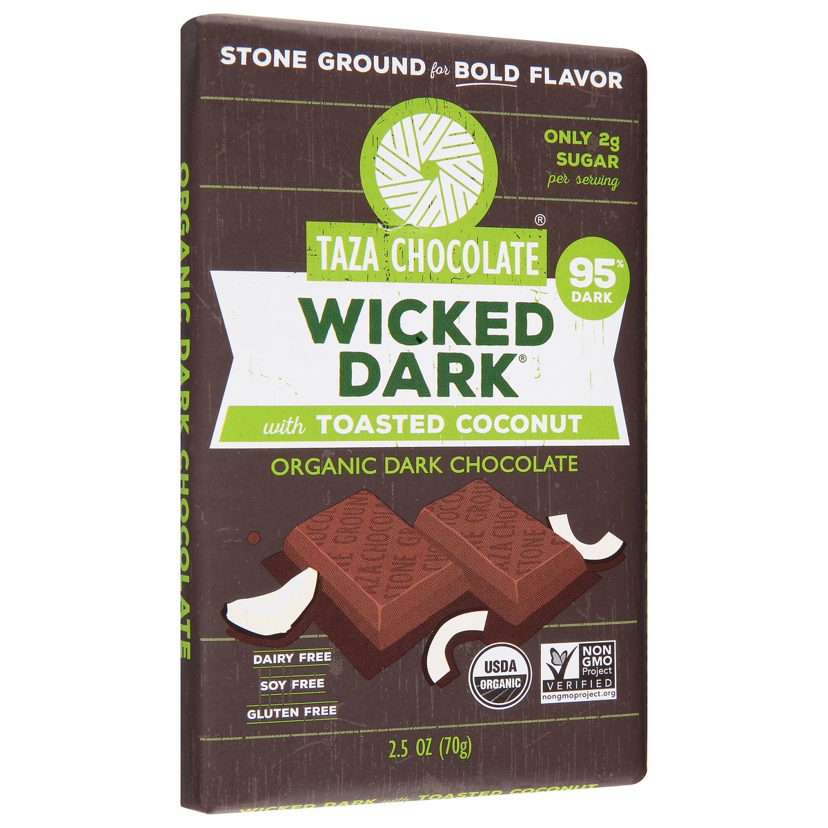 slide 9 of 14, Taza Chocolate Wicked Dark With Toasted Coconut Dark Chocolate Amaze Bar, 2.5 oz
