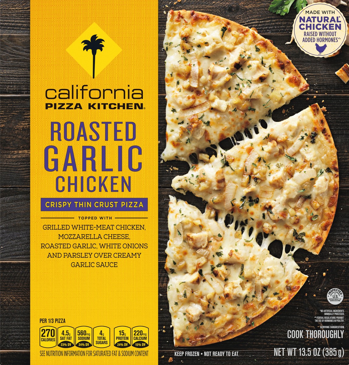 slide 9 of 11, California Pizza Kitchen Roasted Garlic Chicken Frozen Pizza with Crispy Thin Crust, 13.5 Oz, 13.5 oz
