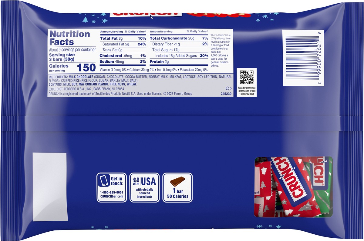 slide 3 of 12, CRUNCH MINIS Milk Chocolate and Crisped Rice Individually Wrapped Candy Bars White Elephant Gifts, 9.4 oz