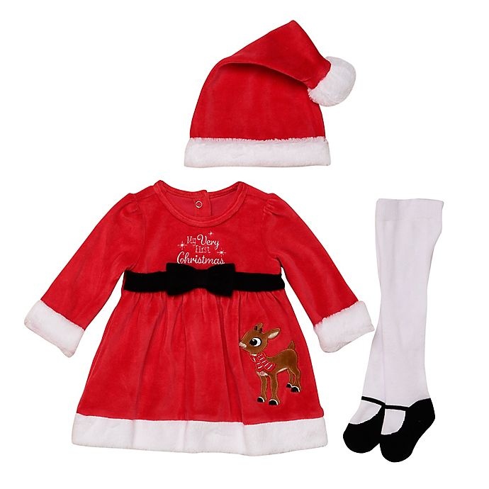 slide 1 of 1, Baby Starters Newborn Rudolph Dress, Tight, and Hat Set - Red, 3 ct